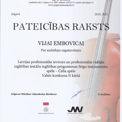 Valsts konkurss Stīgu instrumentu spēlē Vijoles spēle un Čalla spēle II kārta Jelgavā.