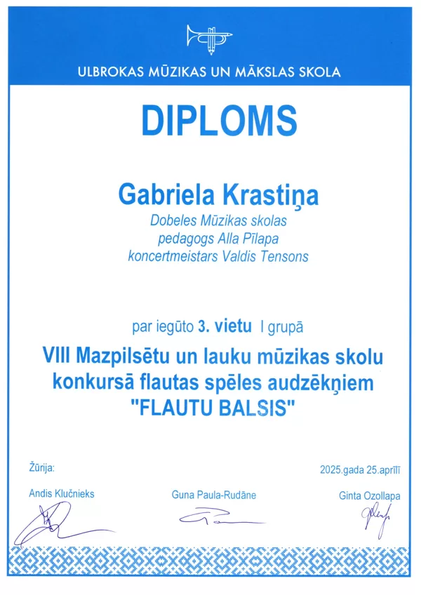 VIII Mazpilsētu un lauku mūzikas skolu konkurss flautas spēles audzēkņiem “Flautu balsis”