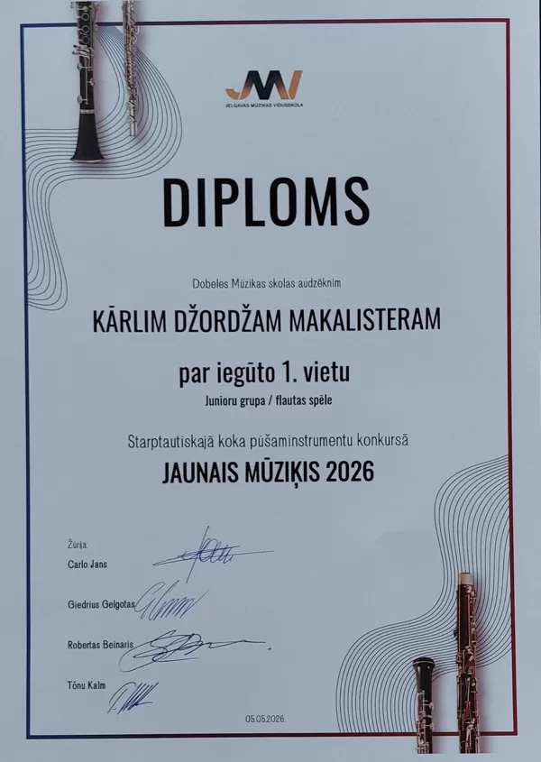Starptautiskais kokapūšaminstrumentu konkurss "Jaunais mūziķis 2026