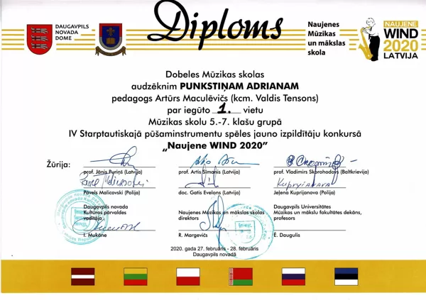IV Starptautiskais Pūšaminstrumentu spēles izpildītāju konkurss "Naujene Wind 2020" 27.02.