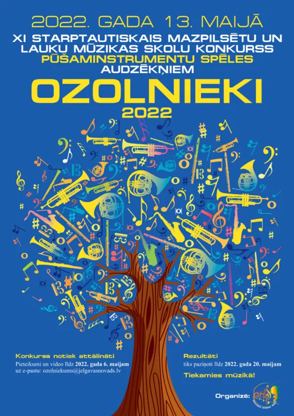 XI Starptautiskais Mazpilsētu un lauku mūzikas skolu konkurss Pūšaminstrumentu spēlē "Ozolnieki 2022" 13.05.2022.