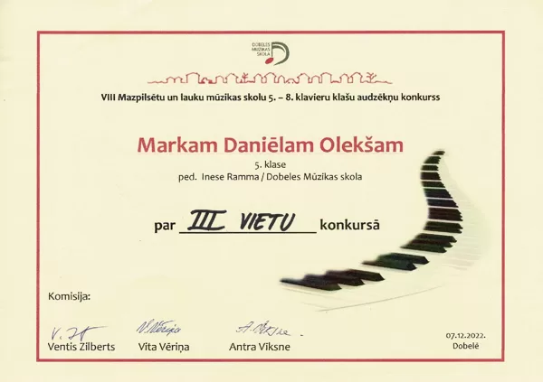 VIII Mazpilsētu un lauku MS 5. - 8.klavieru klašu audzēkņu konkurss