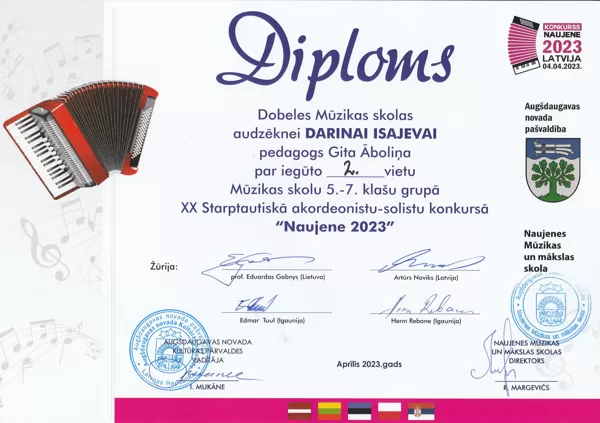 XX Starptautiskais akordeonistu - solistu konkurss "Naujene 2023" 4.-5.04.2023.