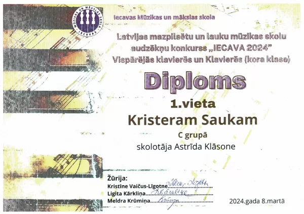 Konkurss vispārējās klavierēs/klavierēs "Iecava 2024" 08.03.2024.
